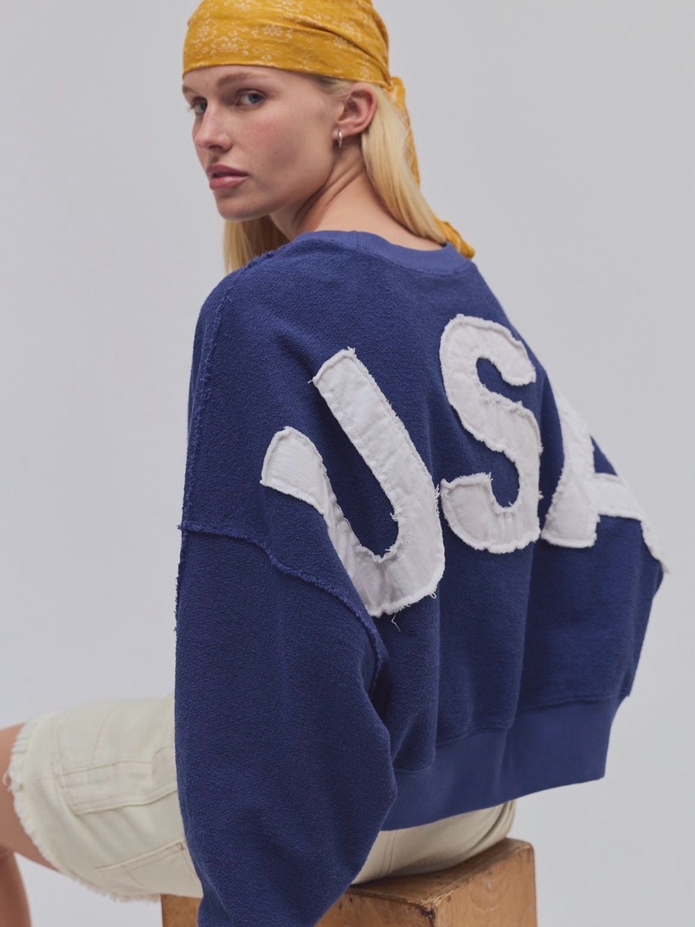 Free People Navy Sweatshirt with White 'USA' Appliqué